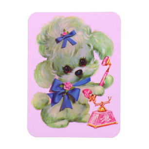 Ímã poodle fofo com telefone cor-de-rosa