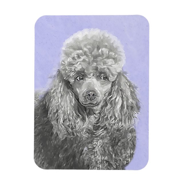 Ímã Poodle Miniature Toy Silver Cinza Blue Dog Art (Vertical)