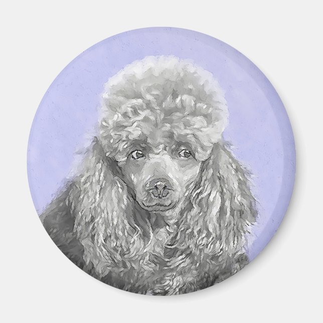 Imã Poodle Miniature Toy Silver Cinza Blue Dog Art (Frente)