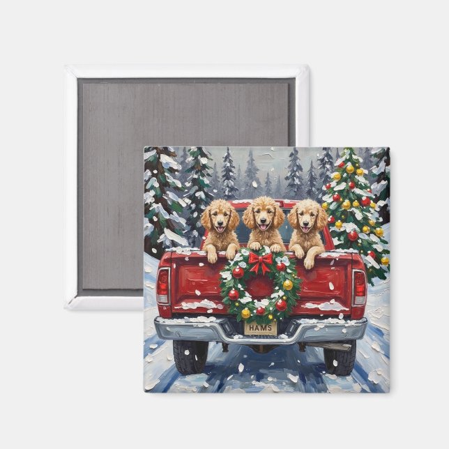 Imã Poodle Natal Caminhão Vermelho Férias (Front/Back)
