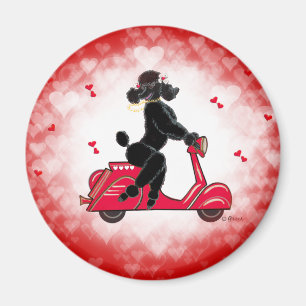 Imã Poodle Preto em Corações Vermelhos