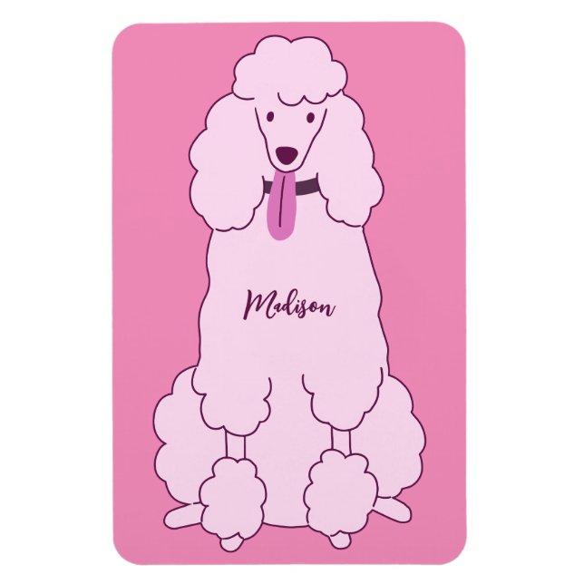 Ímã Poodle Rosa de Nome Personalizado (Vertical)