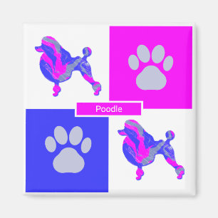 Imã Poodle Silhouette Dog & Paw Pink and Blue Square