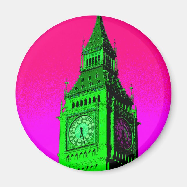 Imã Pop Art Big Ben London Viagem cor-de-rosa verde (Frente)