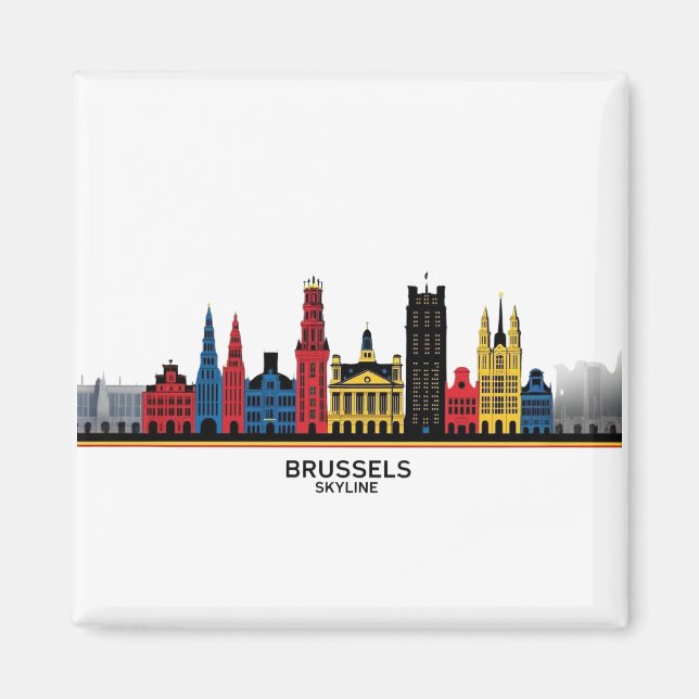 Imã Pop-Art Bruxelas Skyline Magnet (Frente)