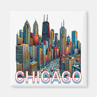 Imã Pop-art Comic Book Art Chicago Illinois Skyline