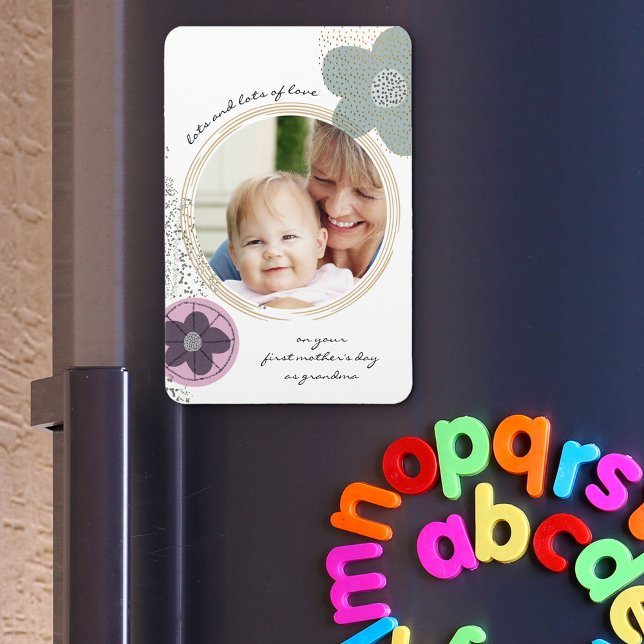 Ímã Pop Art Flowers e Splatter Pink Green Photo (Criador carregado)