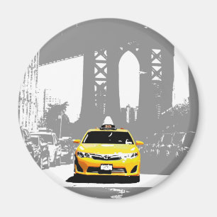 Imã Pop Art Image Ny Yellow Taxi Nyc Brooklyn Bridge