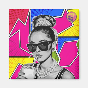 Imã Pop Art Retrô Mulher Fashion Preto e Branco