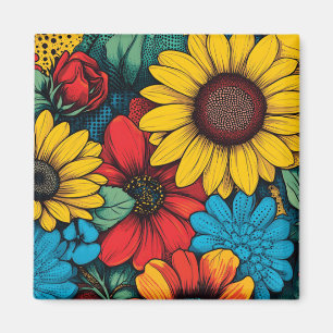 Imã Pop de-arte vibrante Design Floral com girassóis