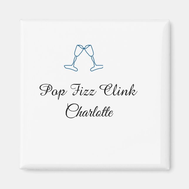 Imã Pop fizz clink blue champagne bottle new year (Frente)