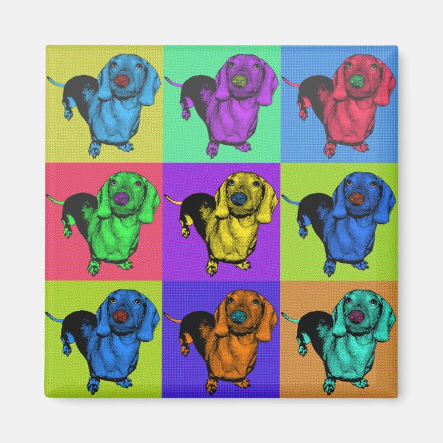 Imã Popart de multicores do Dachsund Doxie de pop Art (Frente)