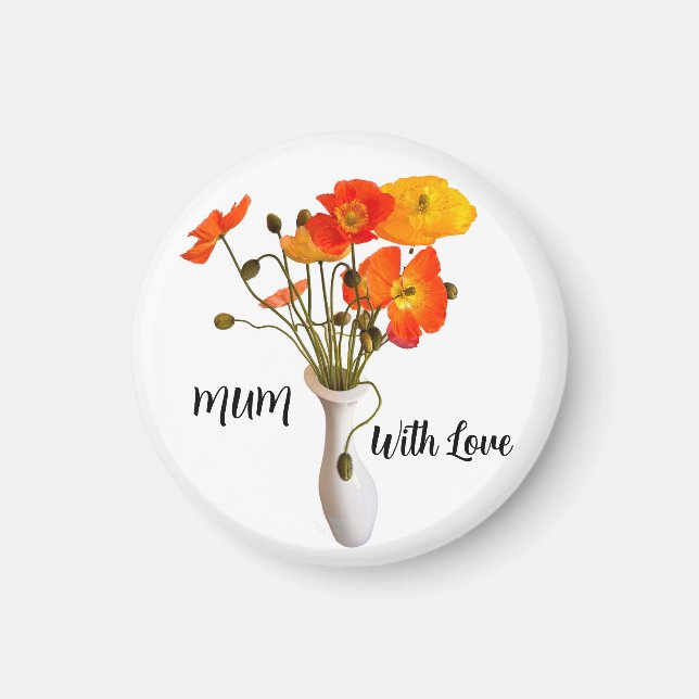 Imã Poppies brilhantes e coloridos em vaso com nome (Frente)