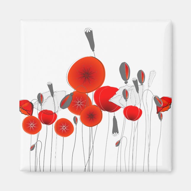 Imã Poppies Vermelhos Modernos (Frente)