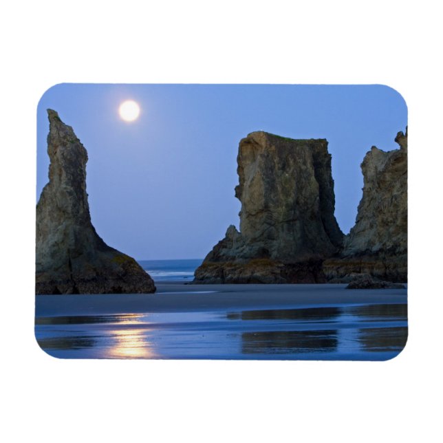 Ímã Pôr da lua, Praia de Bandon, Oregon. (Horizontal)