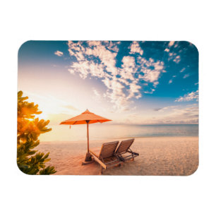 Ímã Por do sol bonito da praia de Maldives