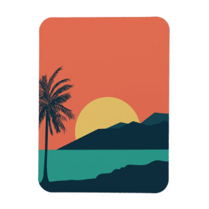 Ímã Pôr do Sol de Palmeira, Ilha, Arte Abstrata Boho