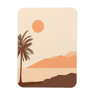 Ímã Pôr do Sol de Palmeira, Ilha, Arte Abstrata Boho