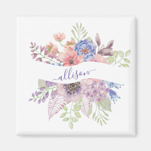 Imã Pôr do sol em aquarela floral personalizado