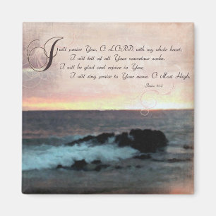 Imã Por do sol & Psalms-9: 1-2 na praia de Havaí