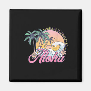 Imã Pôr do Sol Retro Aloha Palmeiras Flores Tropicais