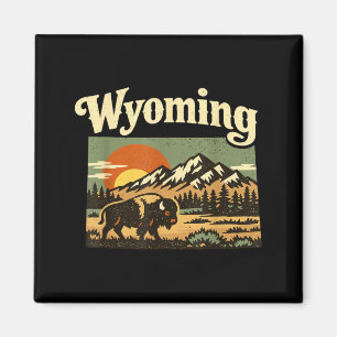 Imã Pôr do sol retrô do estado de Wyoming Bison Mounta