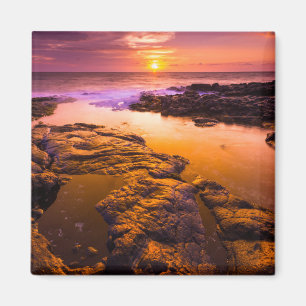 Imã Pôr do sol sobre poças de maré, Havaí