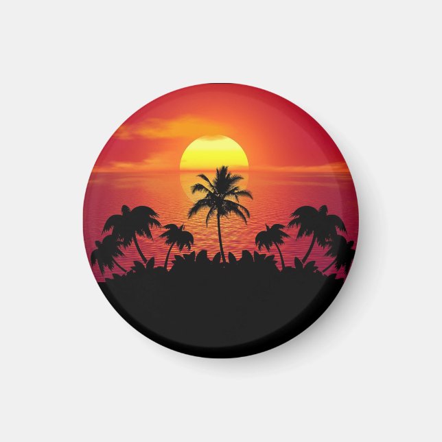 Imã Pôr do Sol Tropical Palmeiras Silhueta Praia (Frente)