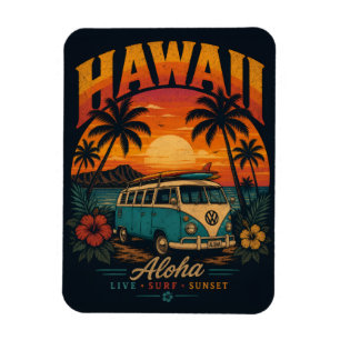 Ímã Pôr-do-sol Vintage Havaiano Palmeiras Prancha de S