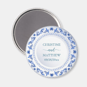 Imã Porcelain Blue Floral Weding Favor