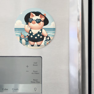 Imã Porco bonito em maiô de Bolinhas na praia