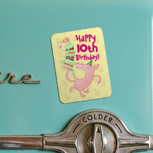 Ímã Porco Engraçado Adicione a Idade Bolo de Aniversár