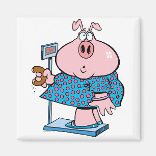 Imã porco engraçado numa dieta comendo uma rosquinha 