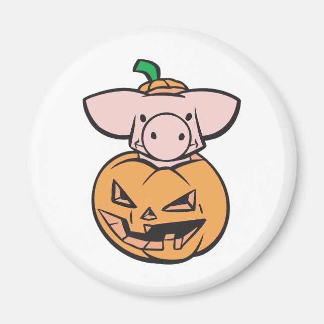 Imã porco fofo em abóbora jack-o-lantern (Frente)