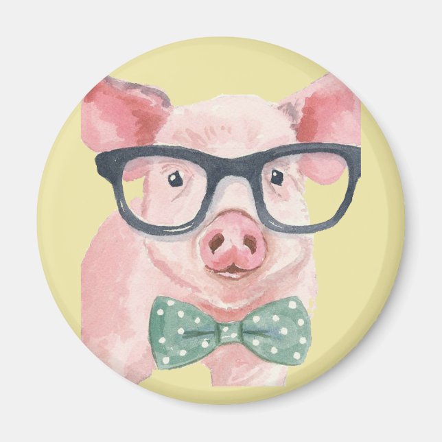 Imã Porco Rosa Hipster (Frente)