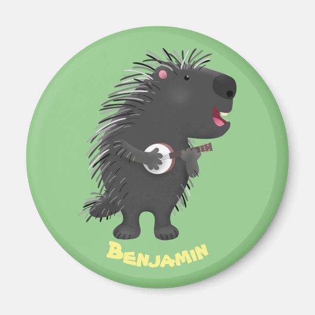 Imã Porcupine engraçado bonito tocando cartum banjo (Frente)