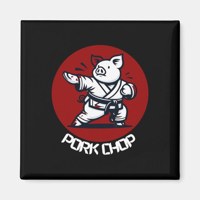 Imã Pork Chop Karate Pig Funny Pun Martial Arts  (Frente)
