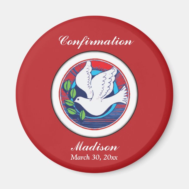 Imã Porta Colorida de Confirmação em Fundo Vermelho (Frente)