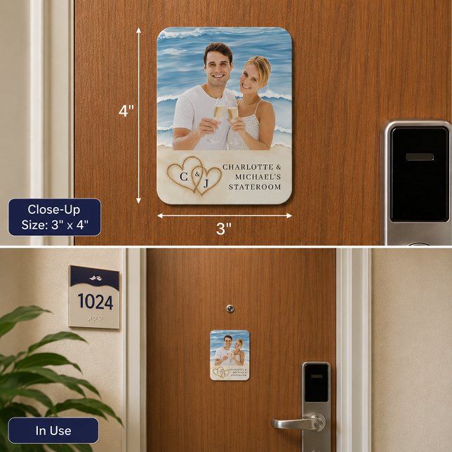 Ímã Porta de Cruzeiro Personalizada Foto Quarto (Beach-themed room sign)