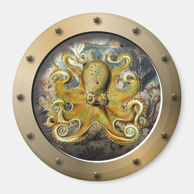 Imã Porthole Submarino Steampunk Octopus (Frente)