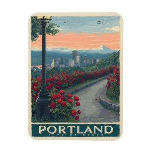 Ímã Portland City of Rosa - Jardim Rosa e Skyline
