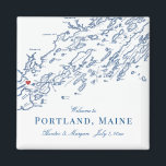 Imã Portland Maine Map Elegant Wedding Favor<br><div class="desc">Encomendamento rápido e fácil! Esses magnatas do mapa do Portland, Maine são perfeitos para receber seus convidados fora da cidade com favores de bolsas de boas-vindas, ou personalizá-los para sua festa de casamento. Perfeito para casamentos em Brick South ou Portland Ocean Gateway. Mova o coração clicando em "Editar usando a...</div>