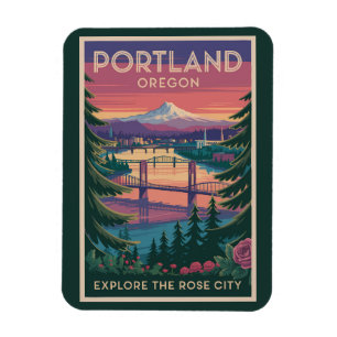 Ímã Portland Oregon Mount Hood Viagem Art Vintage