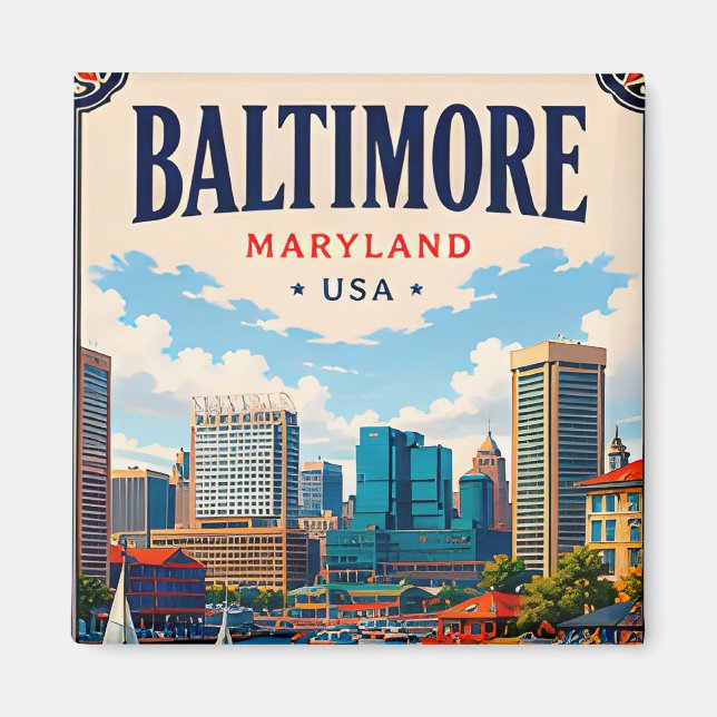 Imã ⚓ Porto de Baltimore Maryland e horizonte (Frente)