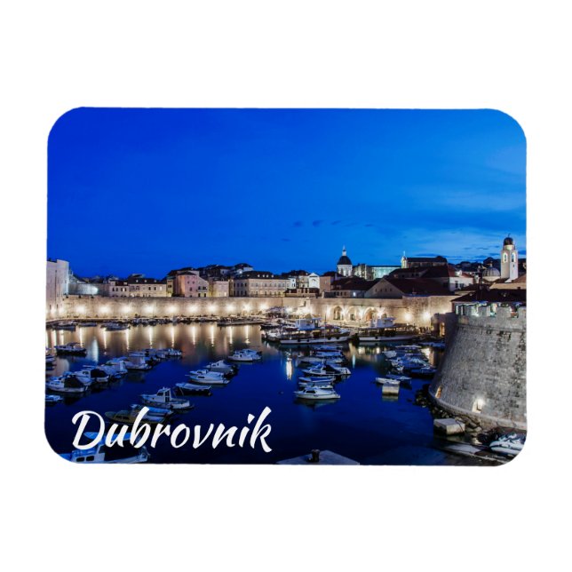 Ímã Porto de Dubrovnik e paredes iluminadas à noite (Horizontal)