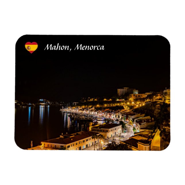 Ímã Porto de Mahon à noite - Menorca, Espanha (Horizontal)
