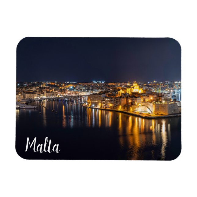 Ímã Porto de Malta iluminado à noite (Horizontal)