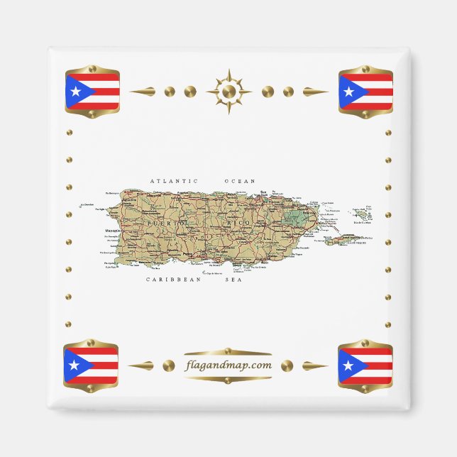 Imã Porto Rico Mapa + Sinalizador (Frente)