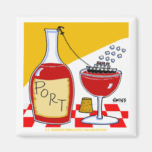 Imã Porto Vinho Provando Partido Favor Cartoon Engraç