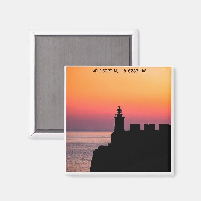 Imã Portugal Sunset Lighthouse Coordinates Magnet – Co (Front/Back)